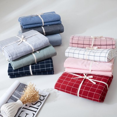 全棉色织水洗棉单品床单床笠枕套 日式无印简约格子纯色被单床罩