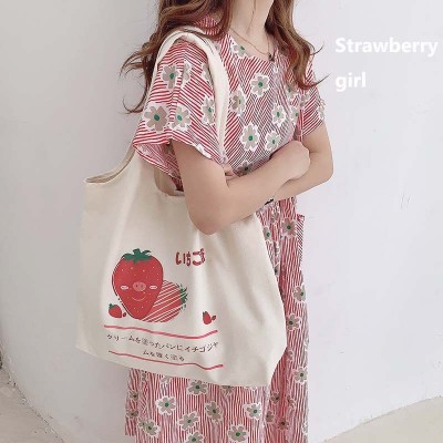 Strawberry草莓原创可爱涂鸦大容量购物袋学生书包女款单肩帆布包