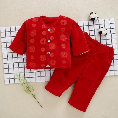 新年红款新生儿0-3月棉衣水晶绒加棉套装宝宝婴幼儿童套装柔棉