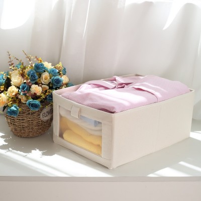 新款棉麻网纱收纳筐可折叠手提内衣物玩具化妆品布艺储物盒置物篮