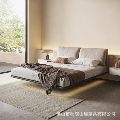 实木悬浮床极简意式轻奢真皮床2022年新款主卧现代简约网红软包床