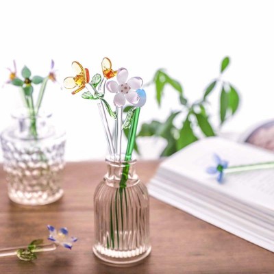 日式单头手工玻璃小花琉璃花束仿真清新摆件插花装饰可爱玻璃花瓶