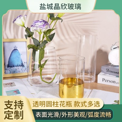 厂家供货 透明圆柱花瓶家居摆件插花器 规格多样 圆柱玻璃花瓶