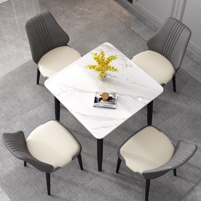 亮光岩板餐桌现代简约80x80小方桌家用小户型饭桌正方形桌椅组合