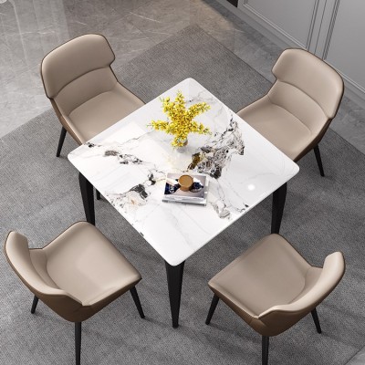 正方形亮光岩板餐桌小户型家用吃饭桌四方桌现代简约省空间餐桌椅