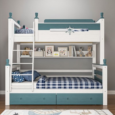 北欧实木上下床1.5米家用橡木子母床带书架儿童双层床双人高低床