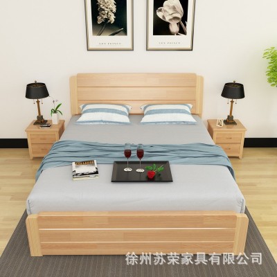 厂家供应实木床 松木床 高箱床双人床1.8米 单人床1.5米批发床