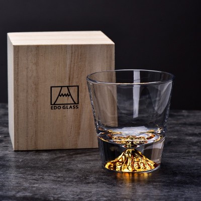 日本富士山耐热水晶玻璃杯手工威士忌酒杯情侣杯子礼盒套装