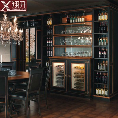 厂家直销橡木黑色简约轻奢实木酒窖洋酒架红酒玻璃展示柜来图