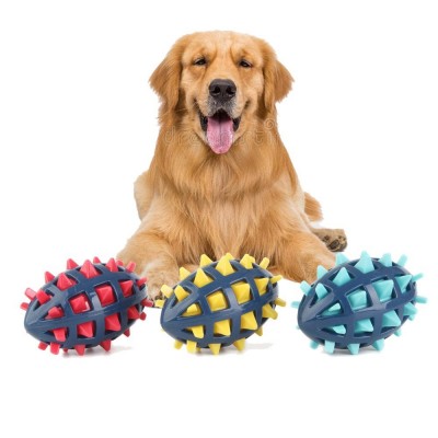 水浮狗玩具球耐咬磨牙洁齿橄榄球弹力发声球 金毛玩具大中型犬TPR