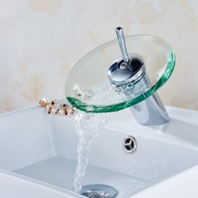 全铜面盆台上盆玻璃水龙头冷热玻璃单把浴室创意瀑布不锈钢水龙头