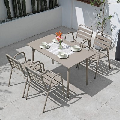 庭院防水白色椅子全铝合金餐椅花园室外休闲阳台户外桌椅一套铝椅