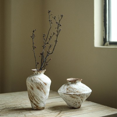 新入荷☆粗い陶器の花瓶高級感和風禅の置物レトロな茶室民宿の応接間