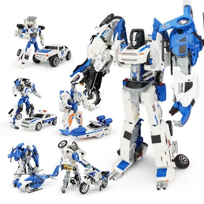 凯裕合金变形玩具海陆空城市战警5合1车型合金机器人男孩玩具批发